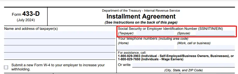 ssn ein 433-d