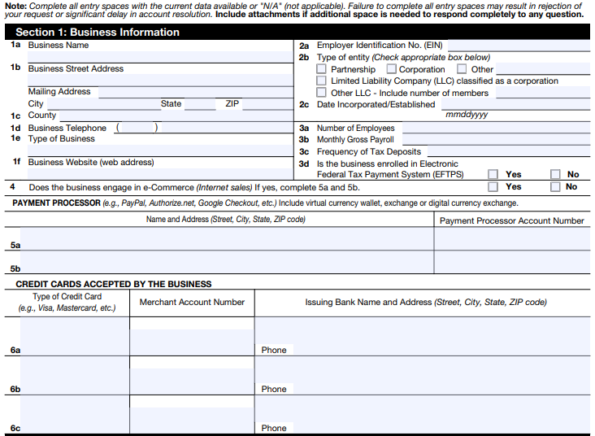 Form 433-B: Collection Information Statement for Businesses